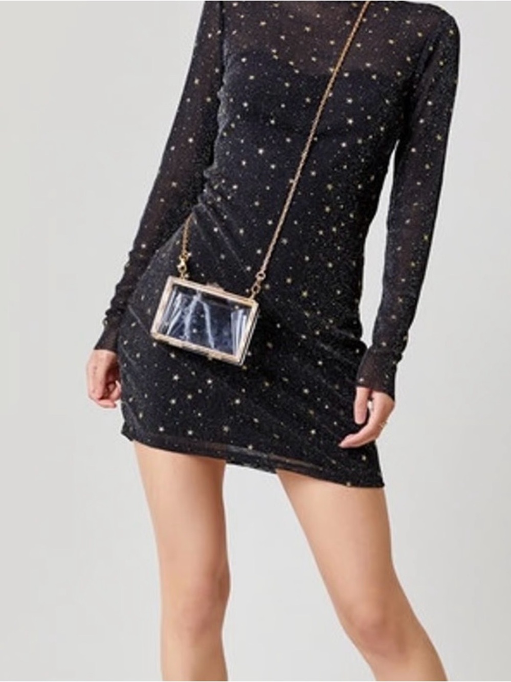 mi ami Black Mesh Dress with Gold Star Accents